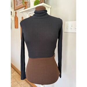 Sunday Best Aritzia Black Ribbed Turtleneck Crop Top Long Sleeve 2XS minimalist